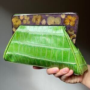vintage 90s john galliano green leather embossed clutch